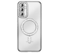 Coque Diamant pour Galaxy S26 avec Anneau Magnétique et Contour Strassé Argent