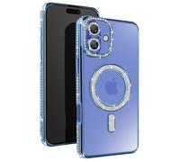 Coque Diamant pour iiPhone 16 Plus Protection MagSafe Contour Strass Bleu Clair