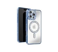 Coque Diamant pour iiPhone 16 Pro Protection MagSafe Contour Strass Bleu clair