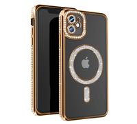 Avizar Coque Diamant pour iPhone 11 Protection Contour Strass Dorée