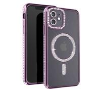 Coque Diamant pour iPhone 12 Protection MagSafe Contour Strass Violet