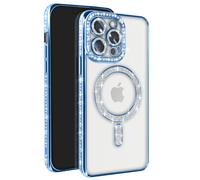 Coque Diamant pour iPhone 13 Pro MagSafe Contour Strass Bleu