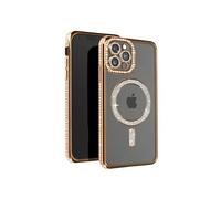 Coque Diamant pour iPhone 13 Pro Max Protection MagSafe Contour Strass Dorée