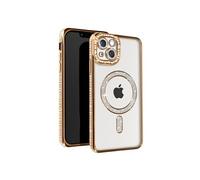 Coque Diamant pour iPhone 13 Protection MagSafe Contour Strass Dorée