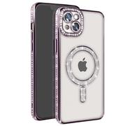 Avizar Coque Diamant pour iPhone 14 Plus – Contour strass – Violet – Compatible MagSafe