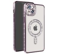 Avizar Coque Diamant pour iPhone 14 Plus – Contour strass – Violet – Compatible MagSafe