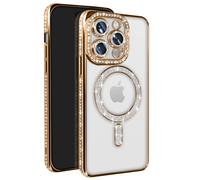 Coque Diamant pour iPhone 14 Pro MagSafe Contour Strass Dorée