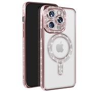 Avizar, étui en diamant pour iPhone 14 Pro MagSafe, contour en strass, rose
