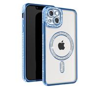 Coque Diamant pour iPhone 14 Protection MagSafe Contour Strass Bleu clair