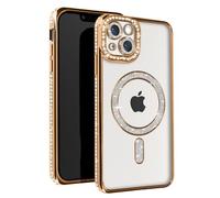 Coque Diamant pour iPhone 14 Protection MagSafe Contour Strass Dorée