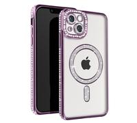 Coque Diamant pour iPhone 14 Protection MagSafe Contour Strass Violet