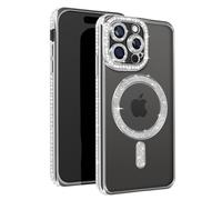 Avizar Coque Diamant pour iPhone 15 Pro Protection Contour Strass Argent