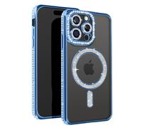 Coque Diamant pour iPhone 15 Pro Protection MagSafe Contour Strass Bleu clair