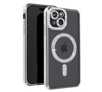 Coque Diamant pour iPhone 15 Protection MagSafe Contour Strass Argent