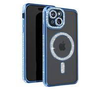 Coque Diamant pour iPhone 15 Protection MagSafe Contour Strass Bleu clair