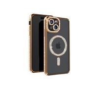 Avizar Coque Diamant pour iPhone 15 Protection Contour Strass Dorée