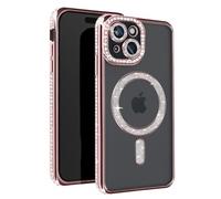 Avizar Coque Diamant pour iPhone 15 – Protection MagSafe, Contour Strass Rose champagne