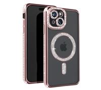 Coque Diamant pour iPhone 15 Protection MagSafe Contour Strass Rose champagne