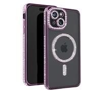 Coque Diamant pour iPhone 15 Protection MagSafe Contour Strass Violet