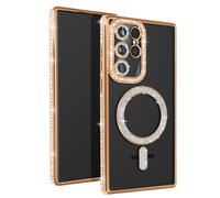 Coque Diamant pour Samsung Galaxy S23 Ultra MagSafe Contour Strass Dorée