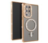 Coque Diamant pour Samsung Galaxy S24 Ultra MagSafe Contour Strass Dorée