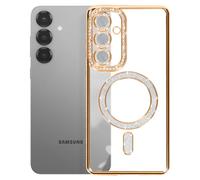 Avizar Coque Diamant pour Samsung Galaxy S25 Contour Strass Dorée