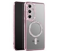 Avizar, étui en diamant pour Samsung Galaxy S25 MagSafe bordé de strass, rose