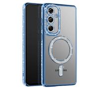 Avizar, étui en diamant pour Samsung Galaxy S25 Plus MagSafe bordé de strass, bleu