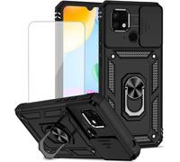 Coque Double Protection Xiaomi Poco C40 / Redmi 10c - Tpu+Pc, Cache Caméra Coulissant, Béquille Rotative, 2 Verres Trempés, Noir