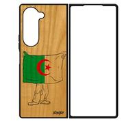 Coque Drapeau Algerie algerien Z Fold 6 Bois Silicone Basket Coupe d'afrique Antichoc Rigide Foot Can pour Samsung Galaxy