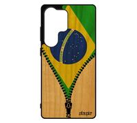 Coque Drapeau Bresil Bresilien Pour Samsung S25 Ultra En Bois Et Silicone Jo Basket Case Sm-S938b/Ds Copa America Rigide Telephone Pour Galaxy