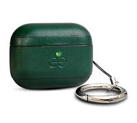 Coque Dreem en Cuir végan pour AirPods Pro 3, avec Mousqueton Porte-clés, Coque Rigide protectrice en Plastique + Finition Cuir, Compatible MagSafe, avec Effet Reveal Motion [Om:Vert]