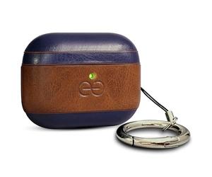 Coque Dreem en Cuir végan pour AirPods Pro 3, avec Mousqueton Porte-clés, Coque Rigide protectrice en Plastique + Finition Cuir, Compatible MagSafe, avec Effet Reveal Motion [Om:Chocolate/Royal Blue]