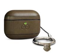 Coque Dreem en Cuir véritable pour AirPods Pro 3, Mousqueton Porte-clés, Coque Rigide de Protection en Plastique Dur + Cuir Premium, Compatible avec MagSafe, Effet Reveal Motion [Om:Olive]