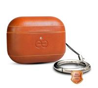 Coque Dreem en Cuir véritable pour AirPods Pro 3, Mousqueton Porte-clés, Coque Rigide de Protection en Plastique Dur + Cuir Premium, Compatible avec MagSafe, Effet Reveal Motion [Om:Caramel]