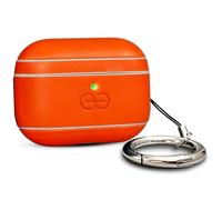 Coque Dreem en Cuir véritable pour AirPods Pro 3, Mousqueton Porte-clés, Coque Rigide de Protection en Plastique Dur + Cuir Premium, Compatible avec MagSafe, Effet Reveal Motion [Om:Orange]