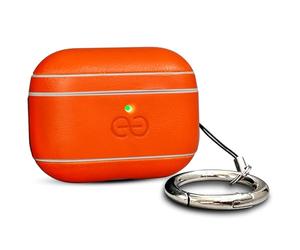 Coque Dreem en Cuir véritable pour AirPods Pro 3, Mousqueton Porte-clés, Coque Rigide de Protection en Plastique Dur + Cuir Premium, Compatible avec MagSafe, Effet Reveal Motion [Om:Orange]