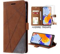 Coque - E.F.CONNECTION - Pour Xiaomi Redmi Note 11 Pro - Effet Cuir - Motif Rayure - Inclus 2 Verres Trempés