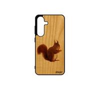 Coque ecureuil roux S25 en bois silicone motif mignon animaux foret nature case animal personnalisé housse telephone pour Samsung galaxy