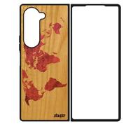 Coque En Bois Carte Monde Samsung Z Fold 6 Silicone Motif Design Texture Telephone Mobile Pas Cher Pays Rose Antichoc Terre Galaxy