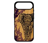 Coque En Bois Elephant Pour Iphone 17 Air Et Silicone De Protection Violet Tribal Sagesse Motif Animal D'asie Unique Dessin Rigide