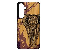 Coque En Bois Elephant S24 Fe Silicone Tpu Noir D'asie Ethnique 4g Sagesse Dessin Fantaisie Telephone Animal Azteque Pour Samsung Galaxy