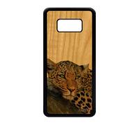 Coque en Bois Leopard guepard Jaguar pour Galaxy S8 Silicone Jolie Marron Caoutchouc Portable Design Sauvage Pas Cher frêne pour Samsung