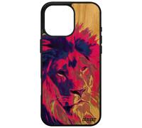 Coque En Bois Pour Apple Iphone 16 Pro Max Et Silicone Lion Fauve Animal Cover Roi Pop Art Rose Savane De Protection Telephone Peinture