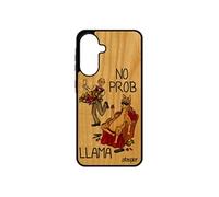 Coque en bois pour galaxy A56 5G silicone humour no prob lama design texte drole bande dessinée llama cartoon etui rouge de pour Samsung