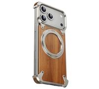 Coque en bois pour iPhone 17 Pro Max/17 Pro/17 Air, rotation à 360°, béquille en métal, sans cadre, ultra fine, légère, élégante, minimaliste, absorption des chocs (titane, 17 Pro)