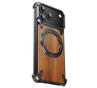 Coque en bois pour iPhone 17 Pro Max/17 Pro/17 Air, rotation à 360°, béquille en métal, sans cadre, ultra fine, légère, élégante, minimaliste, absorption des chocs (noir, 17 Pro Max)