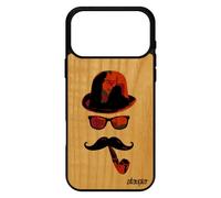 Coque En Bois Pour Iphone 17 Pro Max Silicone Monsieur Moustache Graf Lunette Peinture Vintage Personnalisé Chapeau Melon Antichoc