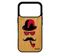 Coque En Bois Pour Iphone 17 Pro Silicone Monsieur Moustache Pipe Femme Vintage Homme Peinture Etui Cover Rose Tag Rigide Antichoc
