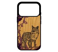 Coque En Bois Pour Iphone 17 Pro Silicone Renard Goupil Ethnique Tribal Peinture Dessin Etui Azteque Violet Cadeau De Noel Cover